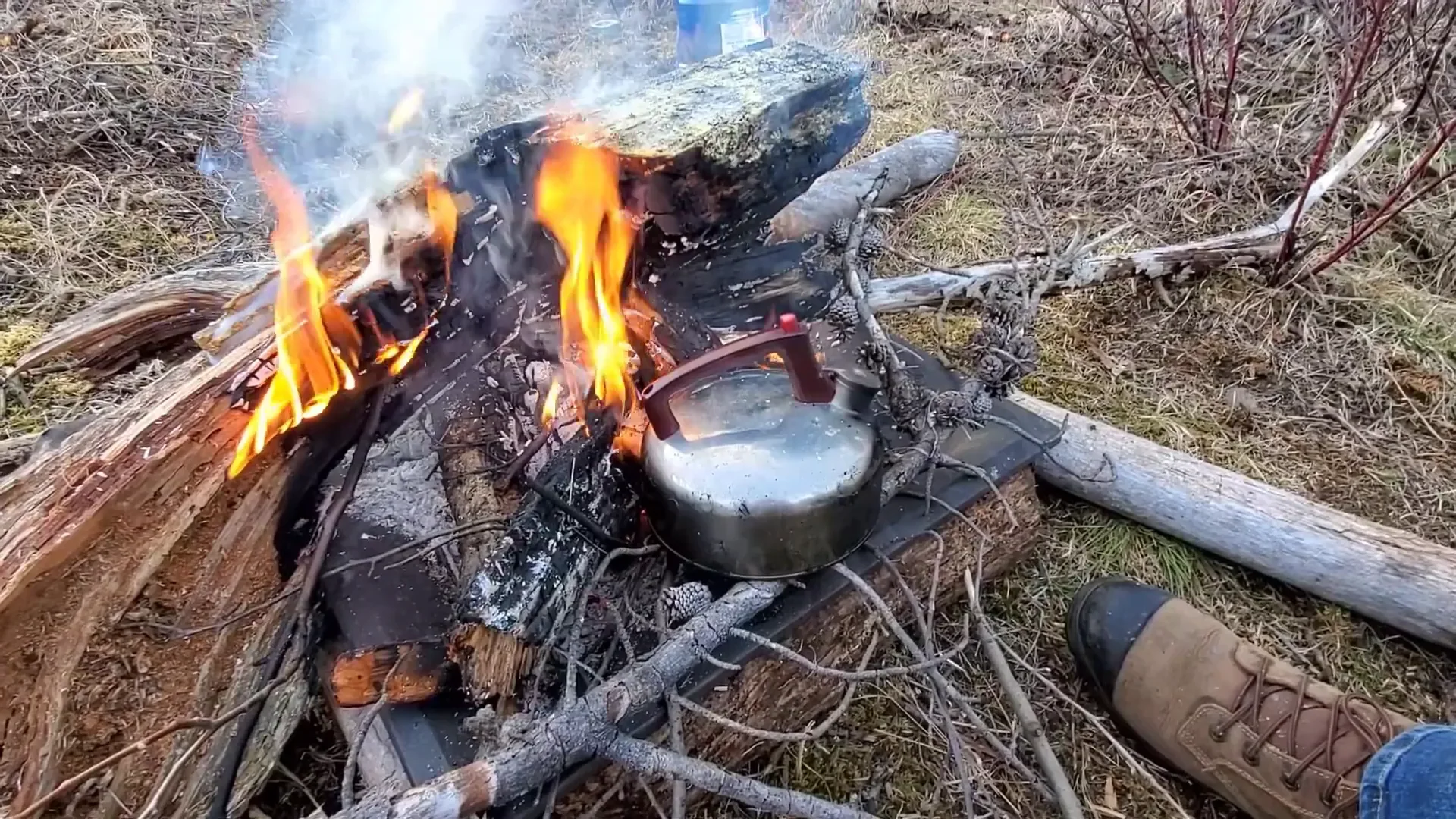 Making hot cocoa by the fire.