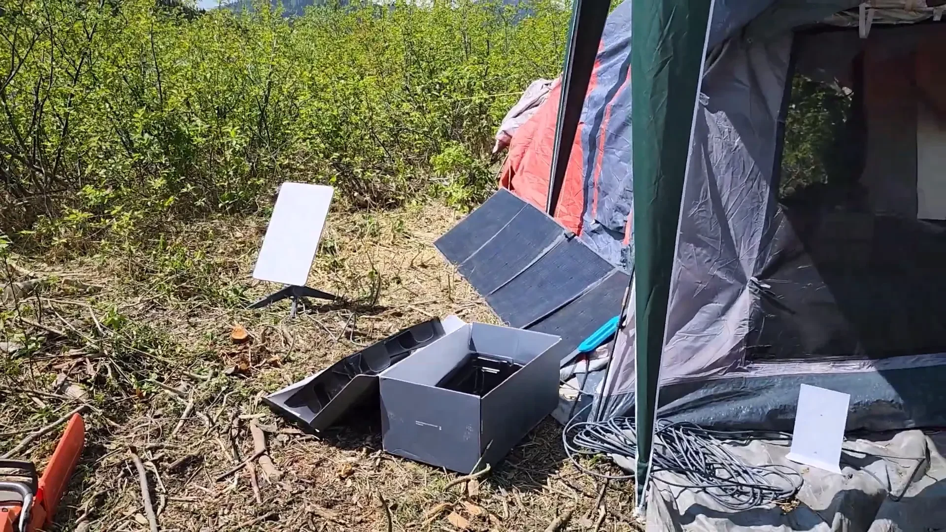 Showing off the solar generator.