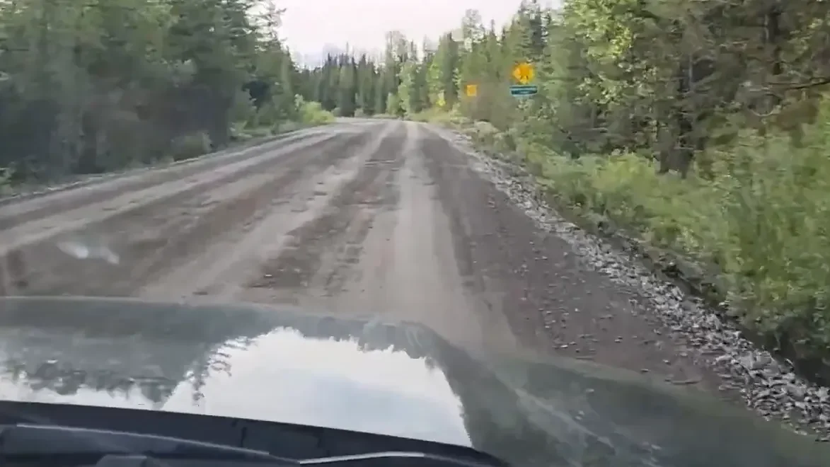Driving on a rough logging road.