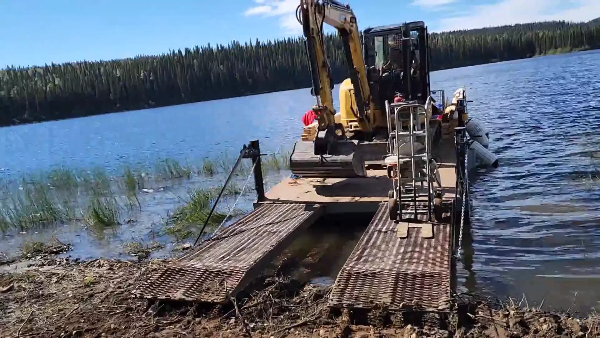 Shallow Water Stops our Barge during Passage | S1 Ep27 3 Shallow water stops barge passage - weight of the excavator grounds the barge