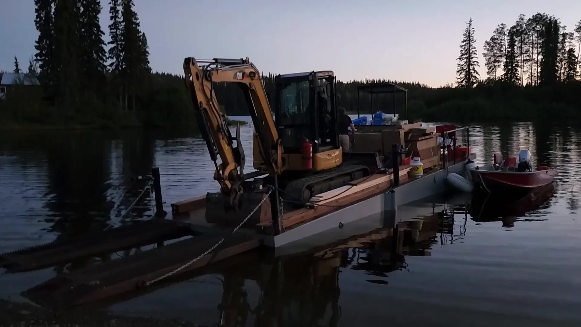 Excavator deep water crossing - barge or submarine?