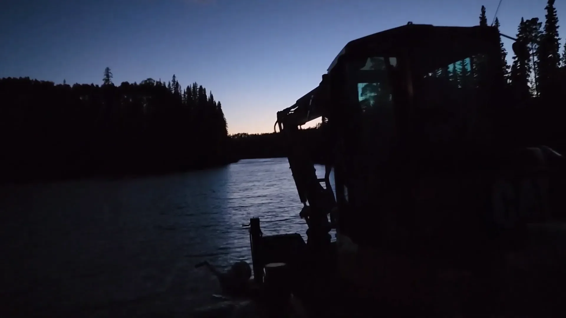 Excavator deep water crossing - night crossing