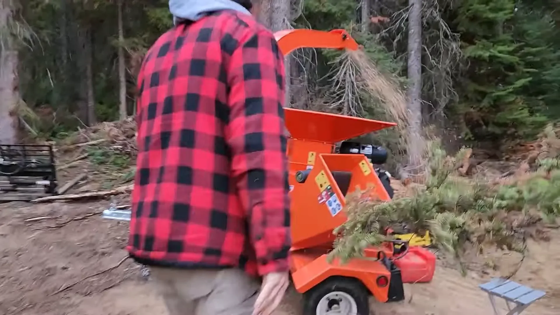 Ryan testing the wood chipper