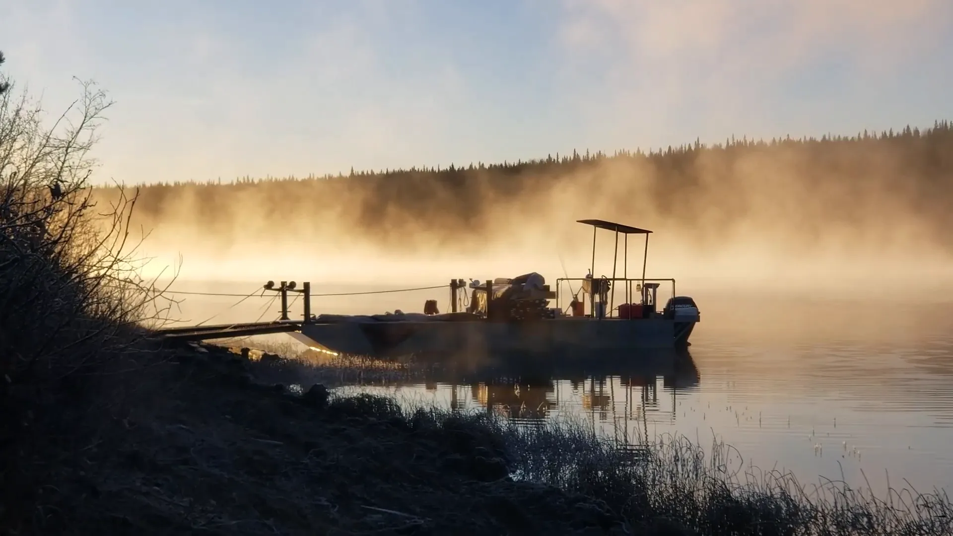 Misty morning at our off grid island homestead on bird island