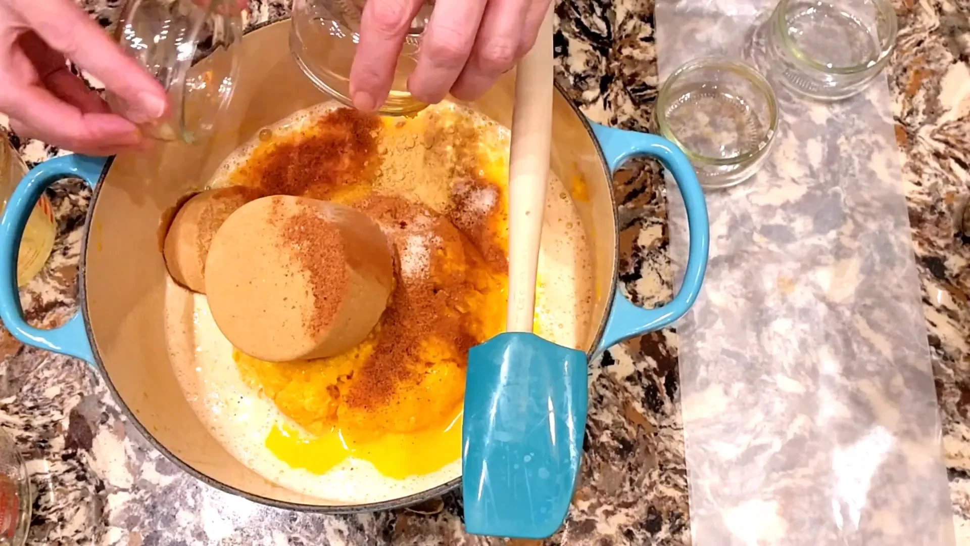 Mixing the perfect filling of the best pumpkin pie recipe