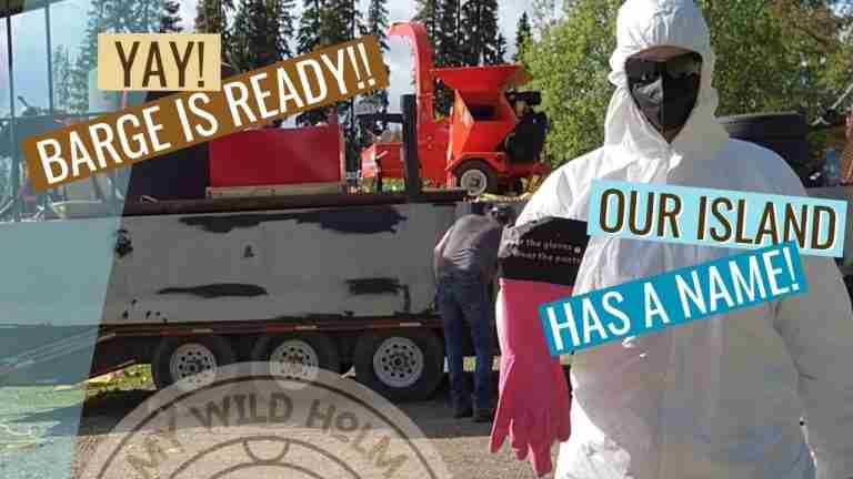 Thumbnail of barge makeover episode, showing melodi in a while hazmat suite
