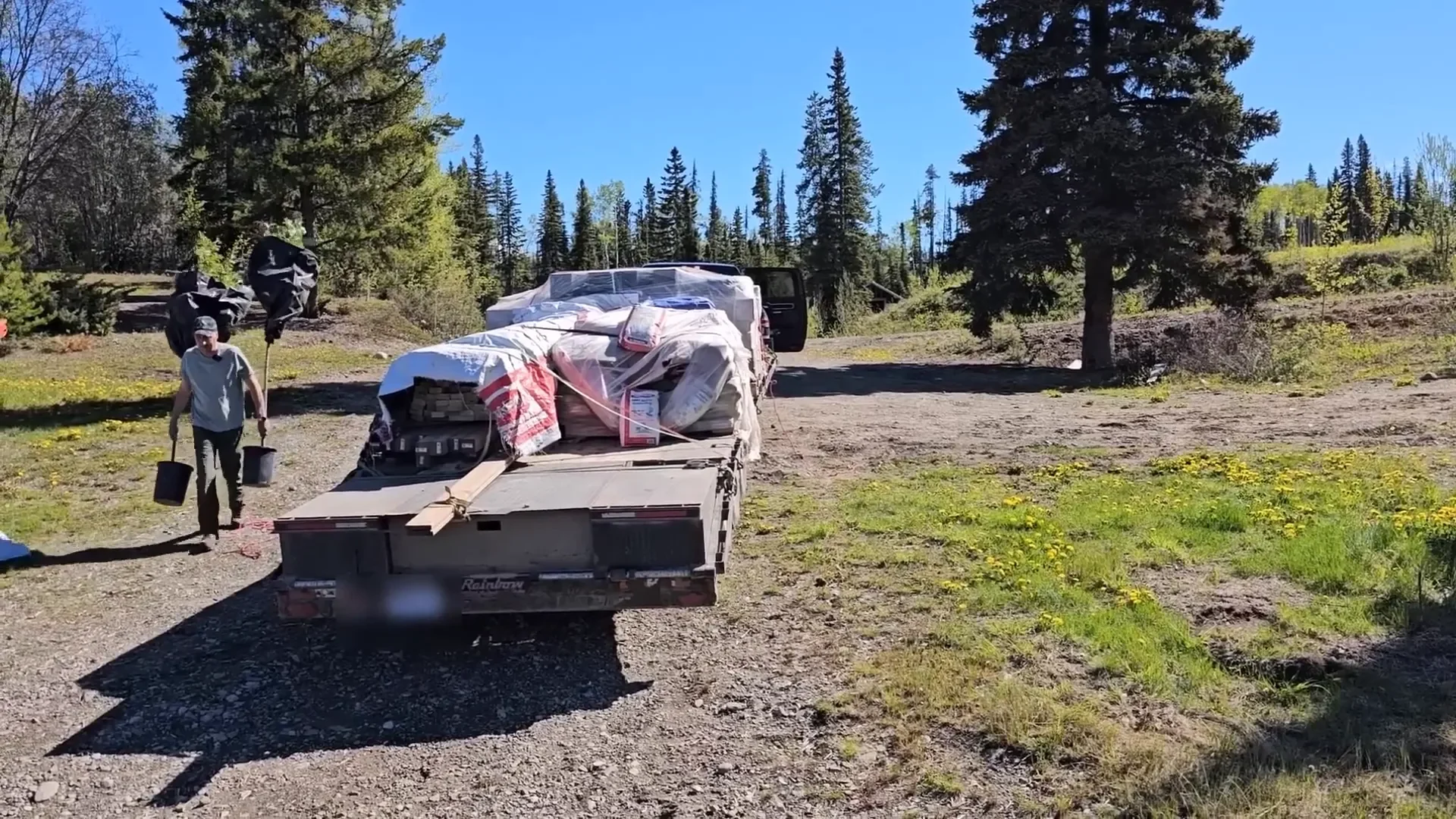 Off grid equipment - loading barge with trees