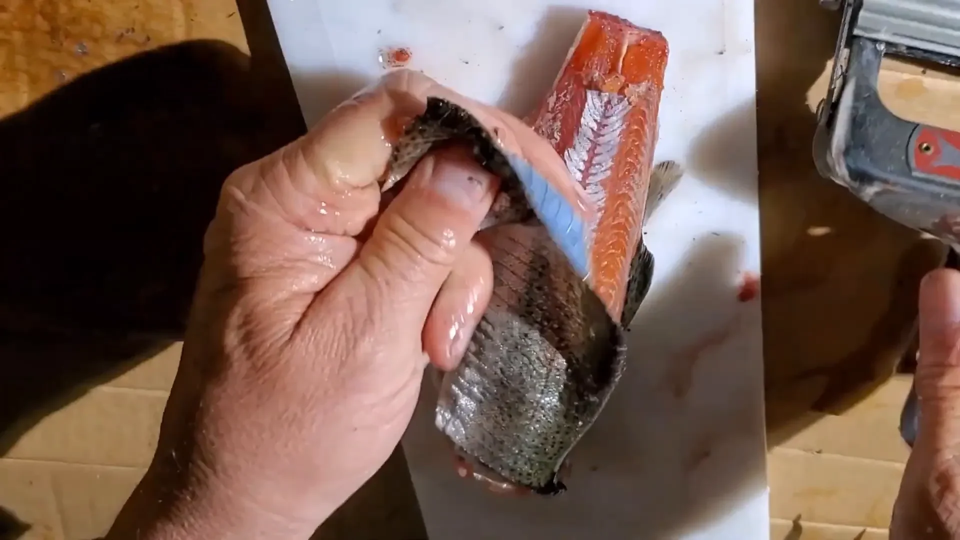 Wilderness cabin - amazing fish skinning tool!