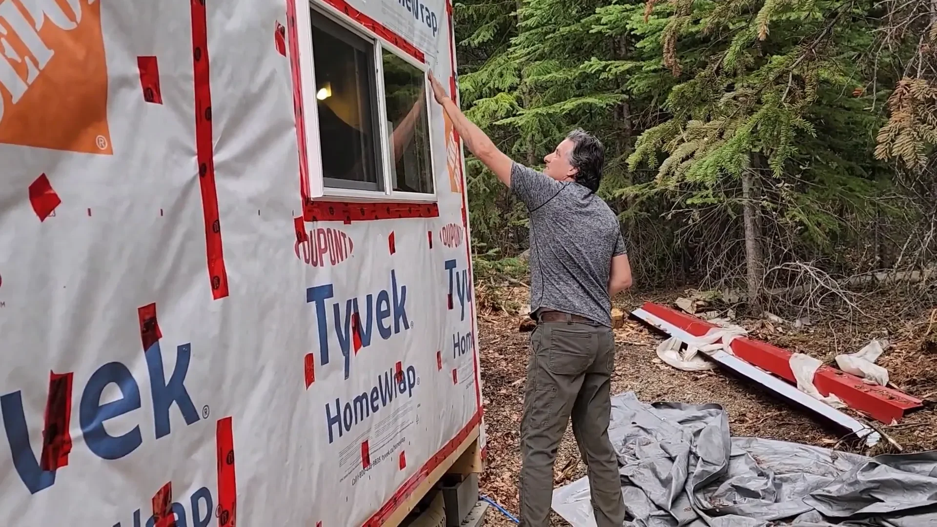 Install windows in tiny cabin - window install begins