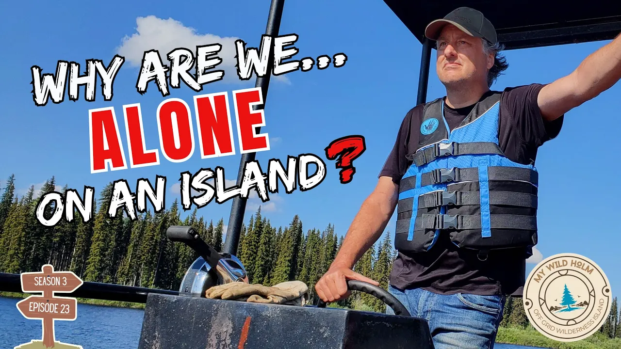 We carved a rustic wilderness trail — and unlocked a spectacular lake view! | my wild holm - s3 ep17 - melodi handing ryan protective gloves