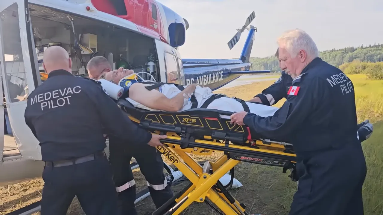 8 broken bones – helicopter rescue on our off-grid island – my wild holm s3 ep31 - paramedics maneuvering the stretcher down the sandy path