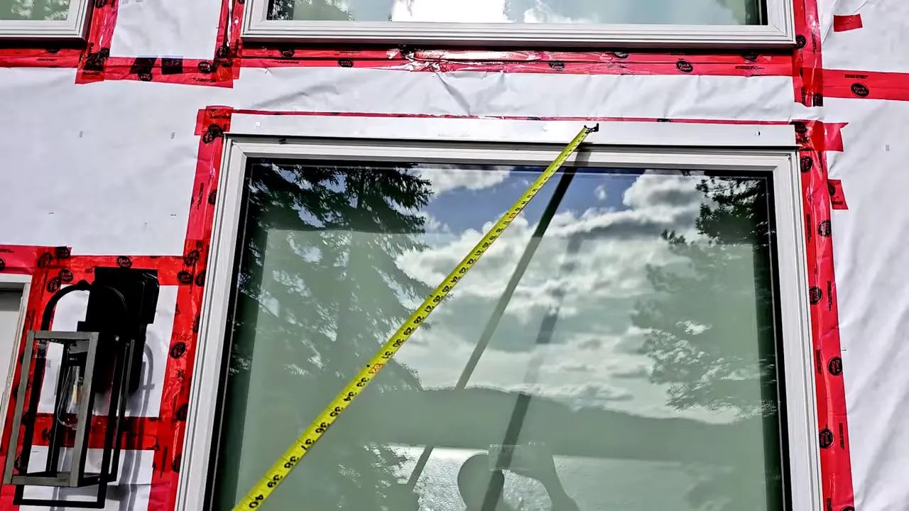 Installing metal flashing above a window to make sure the siding overlaps correctly